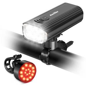 lot 3582 image: Ascher USB Rechargeable Bike Light Front and Back, Super Bright 1000 Lumens Bicycle Headlight and Compact Rear Tail Light, 4 Light Modes, Large Capacity Battery for Night Riding Road Mountain, Black