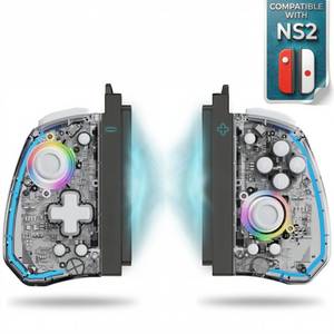 lot 3584 image: LuminaGear Wireless Controller for Switch and Switch 2, Gamepad with Magnetic Charging Adapters Included, Bluetooth, RGB Transparent Controller, 6 Axis Gyro, Turbo Function, Dual Vibration Gaming Controller