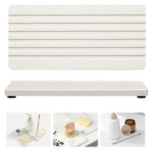 lot 3591 image: Razborci 2PCS Diatomite Quick Stone Drying Tray Mat for Bathroom & Kitchen Counter, Instant Dry Water Absorbent Drink Bar Coasters,Vanity Sink Caddy Organizer,Dish Soap Sponge Holder, Ivory,8x3.8