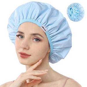lot 3594 image: Years calm Shower Caps for Women Reusable Waterproof, Double Layer Waterproof Fabric - Both Sides Usable, Reversible Pattern & Solid Color Design, Soft Elastic Keeps Hair Dry for shower Spa Travel