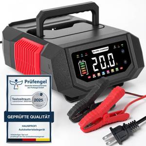 lot 3614 image: HAUSPROFI 20A Smart Car Battery Charger 12V24V, Adjustable Current (1A-20A) Automotive Battery Maintainer & Trickle Charger with Pulse Repair, Desulfator for AGM, LiFePO4, Deep Cycle, Boat, RV - 0V A