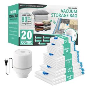 lot 3617 image: Cozy Essential 20 Pack Vacuum Storage Bags with Electric Pump, Vacuum Seal Bags for Clothing, Pillows, Blanket Bedding Comforters