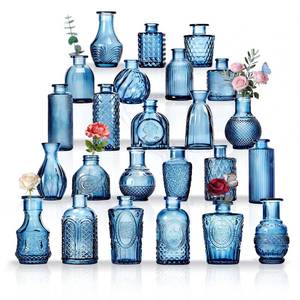 lot 3622 image: Anquephd 24PCS Mini Bud Vases As Wedding Centerpieces for Tables,Clear Bud Vases for Flowers,Small Flower Vases Suitable for Birthday Party,Anniversary,Wedding Reception,Baby Shower (Blue, 24PCS)