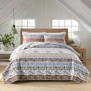 lot 3627 image: Boho Style Queen Quilt Set Mocha Brown Bohemian Floral Strip Quilt Beddding Set, Soft and Lightweight Bedspread for All Season, Full Size Bed Coverlet with 2 Matching Pillow Shams (3 Pieces)