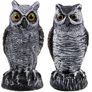 lot 3628 image: Hausse 2 Pack Fake Horned Owl Bird Scarecrow Decoy 10.5 Inch Height, Plastic Deterrents, Halloween Decoration, Nature Enemy Pest Repellent for Outdoor Garden Yard