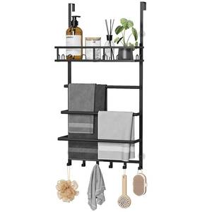 lot 3635 image: Aetyord Towel Racks for Bathroom Over the Door Towel Rack Towel Storage with Metal Shelf Basket and Hooks Black