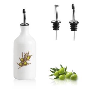 lot 3637 image: Sweejar Ceramic Olive Oil Dispenser Bottle, Opaque Oil Cruet Protects to Reduce Oxidation, Suitable for Storage Vinegar, Coffee Syrups & Other Liquids, Pack of 1, 15.5 Fl Oz(Olive Leaf White)