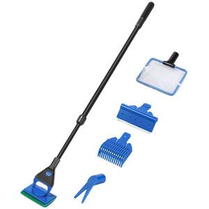 lot 3647 image: AQUANEAT Aquarium Cleaning Tools, Fish Tank Cleaner Kit with Adjustable Long Handle, 5 in 1 Set Including Fish Net, Algae Scraper