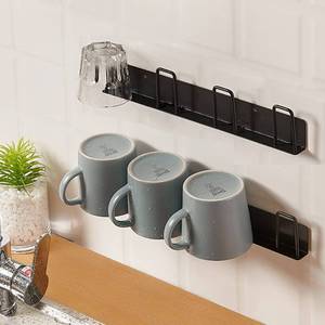 lot 3651 image: BAIEUEJO 2pcs Mug Hooks Wall-Mounted Mug Holder, Coffee Cups Holder Hanger no Drilling,Mug Rack Hooks with 4 Cup Holders,RV Must Haves Cups Storage Hooks for Kitchen,Living Room,Office (Black)