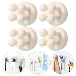 lot 3659 image: iBetterLife Tooth Brush Holder for Bathroom - 4Pcs Silicone Toothbrush Razor Holder for Shower Wall Mounted Self Adhesive Cute Storage Hook for Kids Hanging Loofah Towel for Kitchen Living Room Office