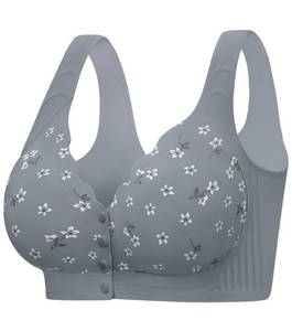 lot 3662 image: Wireless Daisy Jelly Bras for Women, Front Closure Seamless Bra Post Surgery Comfort No Underwire Push Up Bralettes Gray Blue XL