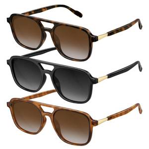 lot 3663 image: konqkin Retro Aviator Sunglasses for Women MenPolarized Trendy Vintage 70s Rectangle Mens Womens Shades Sun Glasses UV Protection (BrownGreyYellowLeopard,54mm)