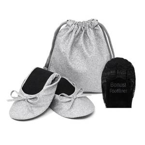lot 3676 image: Silky Toes Sparkly Foldable Flats for Women  Glitter Ballet Shoes for Wedding, Parties, Events & Bride  Purse Slippers M