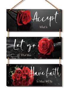 lot 3685 image: 3 Pcs Red Decor Flower Rose Wall Art with Quotes for Girl Women Bathroom Living Room Bedroom Decor (Red Rose 10 x 4 Inch)