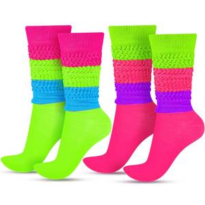 lot 3687 image: JenPen 2 Pairs Neon Slouch Socks for Women, 80s 90s Scrunch Knee High Socks 80s Outfit for Women Extra Long Size 9 to 10(Rose Red,Purple, Fluorescent Green,Blue)