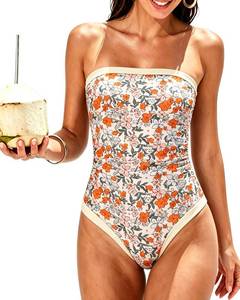 lot 3698 image: SUUKSESS Women Sexy One piece Tummy Control Swimsuit Strapless Bandeau Slimming Halter Swimwear 2025 Colorblock Backless Bathing Suit (Yellow Floral,X-Large)