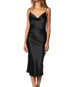 lot 3699 image: xxxiticat Womens Sleeveless Spaghetti Strap Satin Dress Cocktail Beach Evening Party Cowl Neck Dot Leopard Midi Dresses(BL,XS)
