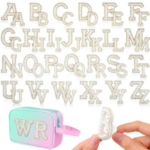 lot 3712 image: WILLBOND 52 Pieces Self Adhesive Pearl Rhinestone Letter Patches A-Z Glitter Letter Stickers Pearl Alphabet Appliques for Clothes Hat Backpack, Wedding Graduation Mothers Day DIY Crafts(White)