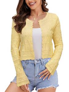 lot 3713 image: FAIRY SEASON Womens Cropped Cardigan Sweater Bell Long Sleeve 2026 Fall Lightweight Crochet Button Down Casual Elegant Knit Bolero Shrugs for Dresses L