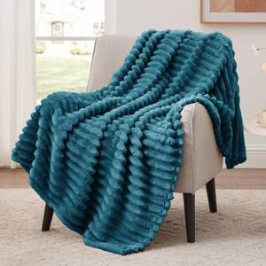 lot 3715 image: EXQ Home Fleece Throw Blanket for Couch or Bed - 3D Stripe Jacquard Decorative Blankets - Cozy Soft Lightweight Fuzzy Flannel Blanket Suitable for All Seasons(50X60,Teal)