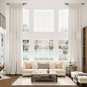 lot 3718 image: Light Beige 204 Inch Extra Long Linen Curtains for High Living Room Bedroom Rod Pocket Modern Boho Neutral Light Filtering Semi Sheer Linen Drape Curtain for 2 Story Large Window 1 Panel, W52xL204
