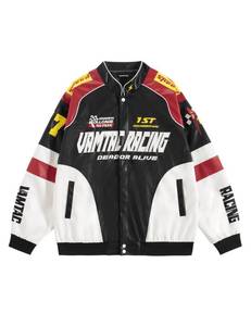lot 3724 image: Vamtac Mens Racing Jackets Oversized Vintage Leather Bomber Jacket Baseball Racer Varsity Coats Streetwear S