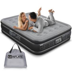 lot 3740 image: EZ INFLATE Air Mattress with Built in Pump - Twin Size Double-High Inflatable Mattress with Flocked Top - Easy Inflate, Waterproof, Portable Blow Up Bed for Camping & Travel