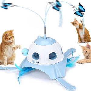 lot 3745 image: AIPERRO 3-in-1 Automatic Cat Toys for Indoor Cats, Fluttering Butterfly, Whack a Mole, Rotating Feather Wand, USB Rechargeable Interactive Feather Toys for Multi-cat Family (Blue)