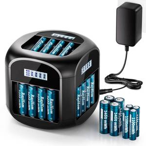 lot 3750 image: Rechargeable 12 AA and 8 AAA Lithium Batteries with Charger, 1.5 V Double A Triple A High-Capacity Rechargeable Batteries, 20 Slot Li-ion Battery Charger with 36W Power Adapter