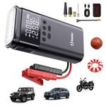 Jump Starter with Air Compressor, 6000A Battery Jumper Starter Portable, 12V Jump Box Car Jump Starter Portable with 150PSI Tire Inflator, LED Light, Gloves and Jumper Cables (14L Diesel All Cars)