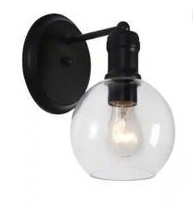 lot 15299 image: Chloe Lighting 1-Light Matte Black Wall Sconce with Clear Globe Glass