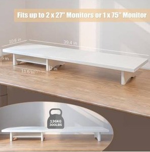 lot 15327 image: Rocdeer Bamboo Dual Monitor Stand Riser White