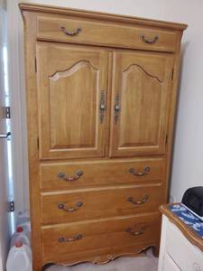lot 907 image: Ethan Allen Armoire with Four Drawers and Storage Cabinet&nbsp 63x19x36 inches
