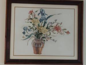 lot 911 image: Framed Hand Stitched Floral 30x36 in.