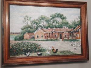 lot 920 image: Sighned Living in the Country Oil Painting 30x42 in.