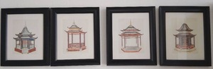 lot 943 image: Chinese Pagoda Architecture Framed Prints Set All 12x10 in