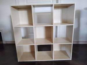lot 1000 image: Cream Colored 9-Cube Organizer Storage Shelf 36x12x36 in Located in Basement