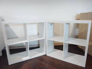 lot 1002 image: Two IKEA KALLAX 2x4 Cube Storage Unit White 30x13x30 in Located in Basement