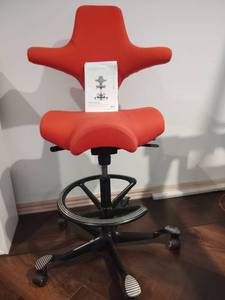 HAG Capisco Ergonomic Office Chair with Footring Located in Basement