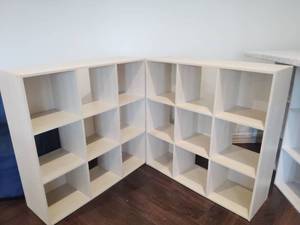 lot 1021 image: Set of Tan Cube Storage Shelving Units 36x12x36 in Located in Basement