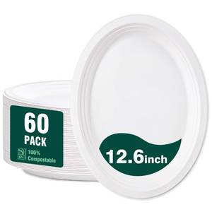 lot 4384 image: DaYammi 100% Compostable Oval Paper Plates 12 Inch, 60-Pack Heavy Duty Paper Plates Bulk,Biodegradable Bagasse,Eco-Friendly Disposable Dinner Plate for BBQ,Picnic,Party (BPI Certified,Microwaveable)