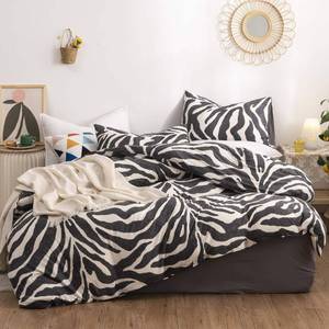 lot 4394 image: LAYENJOY Zebra Duvet Cover Set Twin 100% Cotton Bedding Black and White Animal Print 1 Leopard Comforter Cover with Zipper Ties 2 Pillowcases for Kids Teens Boys Girls