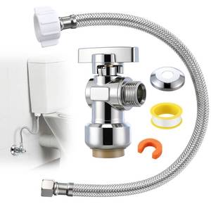 lot 4395 image: Dreyoo Complete Toilet Shut Off Valve Set with 12 x 38 Compression Straight Stop Valve, 12 Length 38 COMP x 78 BC Toilet Connector Hose, Escutcheon Plate, Disconnect Clip & Sealing Tape
