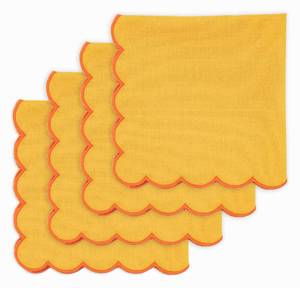 lot 4397 image: PurpleEssences Scalloped Embroidery Cloth Napkins - Spring Easter Summer - Table Decor - 100% Cotton - Set of 4-18x18 inch - Golden Yellow - Edges - Orange