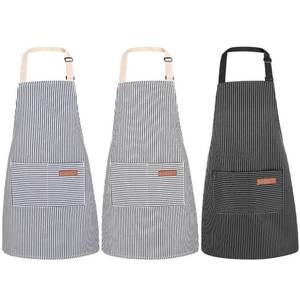 lot 4403 image: XLSXEXCL 3 Pack Stripes Kids Apron, Adjustable Kids Cooking Aprons with 2 Pockets, Cute Kitchen Chef Baking Aprons for Boys and Girls for Cooking, Cleaning, Painting (Black, blue, grey, 45x50cm)