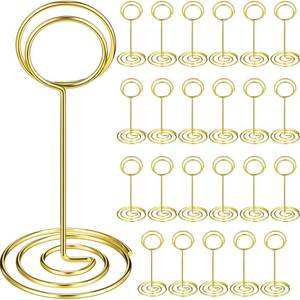 lot 4404 image: TecUnite 48 Pieces 3.35 Inch Table Number Holder Place Card Photo Holder Picture Name Menu Clips Memo Cards Stand for Wedding Reception Anniversary Birthday Party Centerpieces (Gold)