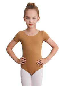 lot 4410 image: WEGETIT Gymnastics Leotards for Girls Ballet Leotard Toddler girls Bodysuit Short Sleeve Kids Dance Outfits (Light Brown, 6-8 Years)