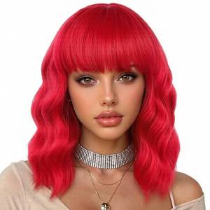 lot 4416 image: eNilecor Red Wig for Women,Short Curly Wavy Curly Bob Wig with Bangs,14 Natural Synthetic Colored Party Costume Cosplay Halloween Wigs