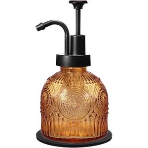 lot 4420 image: Amolliar 8 Oz Vintage Glass Bathroom Soap Dispensers with Pump, Refillable Kitchen Dish Soap Dispenser with Stripe, Antique Rustic Hand Soap Liquid Bottle (Brown-Black Pump)