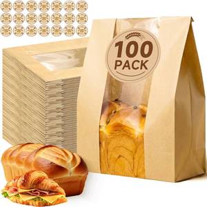 lot 4423 image: Tripho 100 Pcs Bread Bags for Homemade Bread with Clear Window & 120 Stickers, Sourdough Bread Bags for Storage of Bread,Cookies & Snacks, Large Bakery Paper Bags
